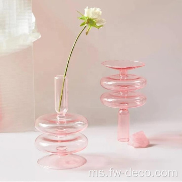 Vas bunga kaca kristal merah jambu